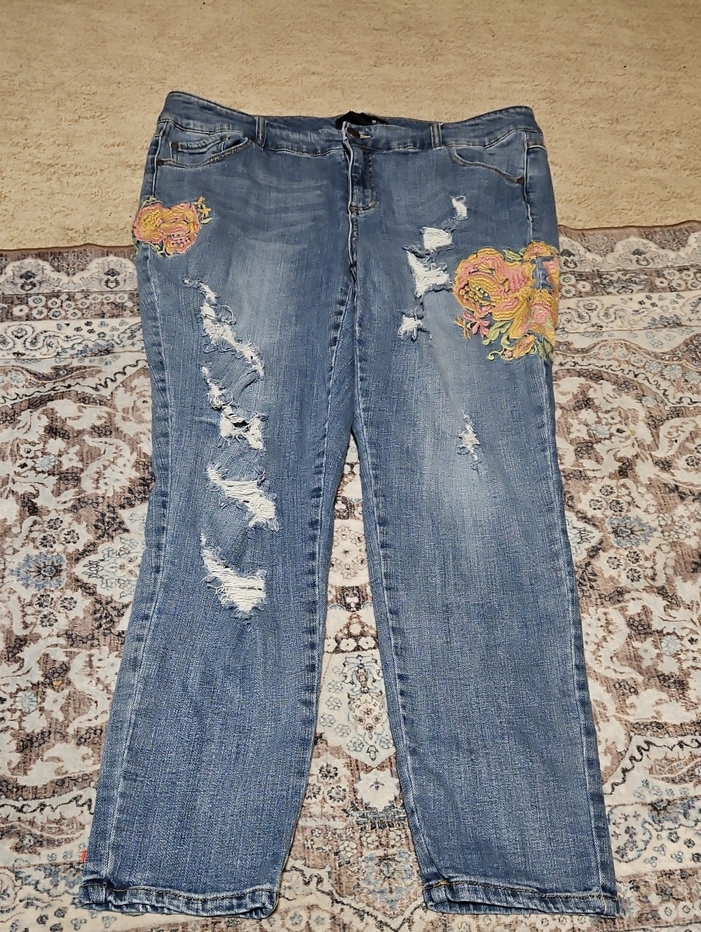 Denim 24/7 Boyfriend Jeans with Pink & Yellow Floral Appliqués